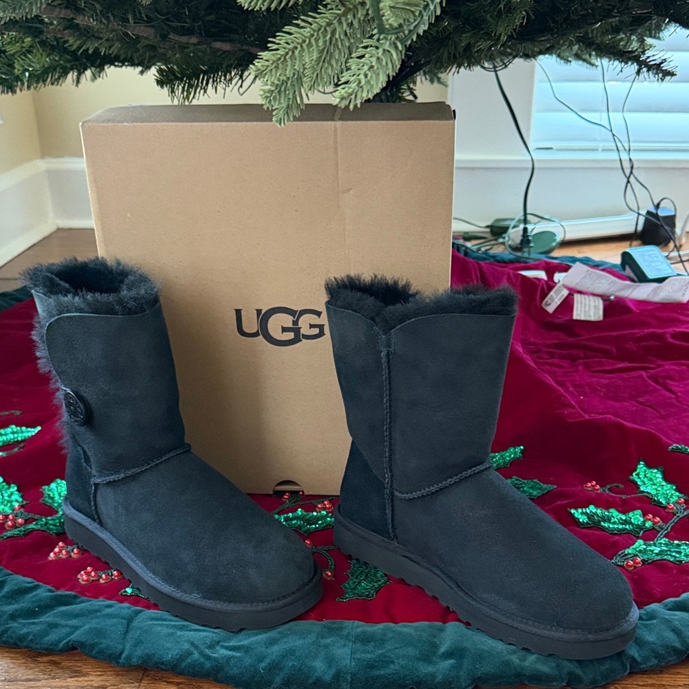 UGG Bailey Button II Black Sheepskin Boots